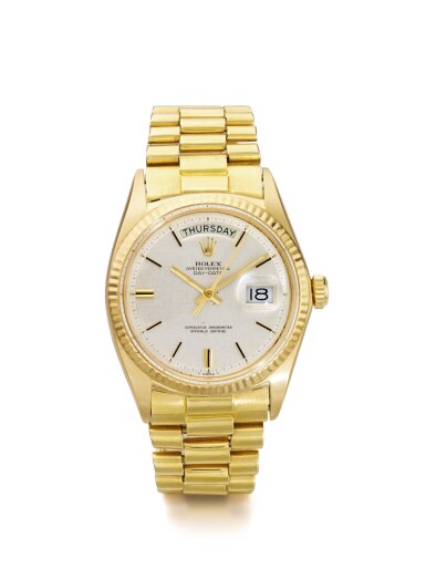 View full screen - View 1 of Lot 36. ROLEX | DAY DATE REFERENCE 1803 A YELLOW GOLD AUTOMATIC CENTER SECONDS WRISTWATCH WITH DAY AND DATE CIRCA 1970.