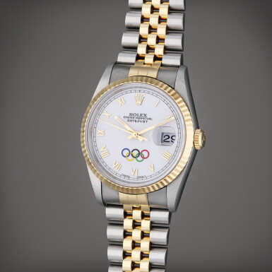View full screen - View 1 of Lot 430. Reference 16233 Datejust 'Olympics' | A stainless steel and yellow gold automatic wristwatch with date and bracelet, Circa 1996.