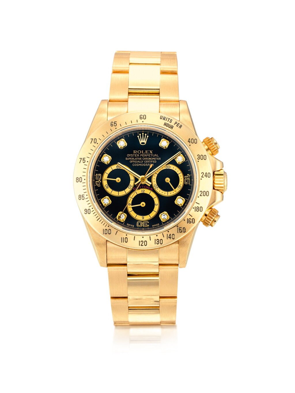 View full screen - View 1 of Lot 8019. Rolex | Cosmograph Daytona "Inverted 6", Reference 16528, Cosmograph Daytona "Inverted 6", Reference 16528 | 勞力士 | Cosmograph Daytona "Inverted 6" 型號16528 黃金鑲鑽石計時鏈帶腕錶,約1995年製.
