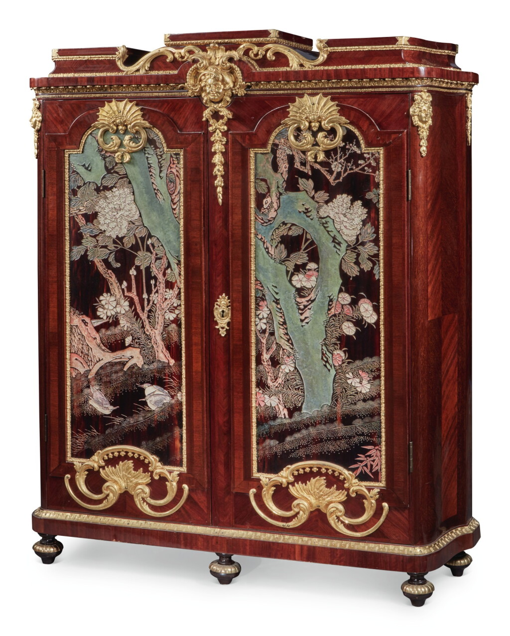 View full screen - View 1 of Lot 149. A Régence Amaranth, Gilt Bronze-Mounted, and Chinese Coromandel Lacquer Armoire a Doucine, Second Quarter 18th Century.