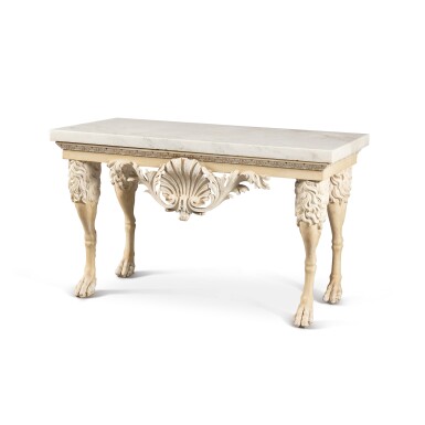 View full screen - View 1 of Lot 189. A Regency style white lacquered console, England, 20th century | Console en bois sculpté et laqué blanc de style George II, Angleterre, XXe siècle.