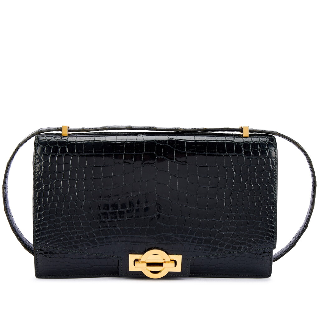 View full screen - View 1 of Lot 9781. Vintage Black Shiny Crocodile Olympe Gold Hardware, 1976.