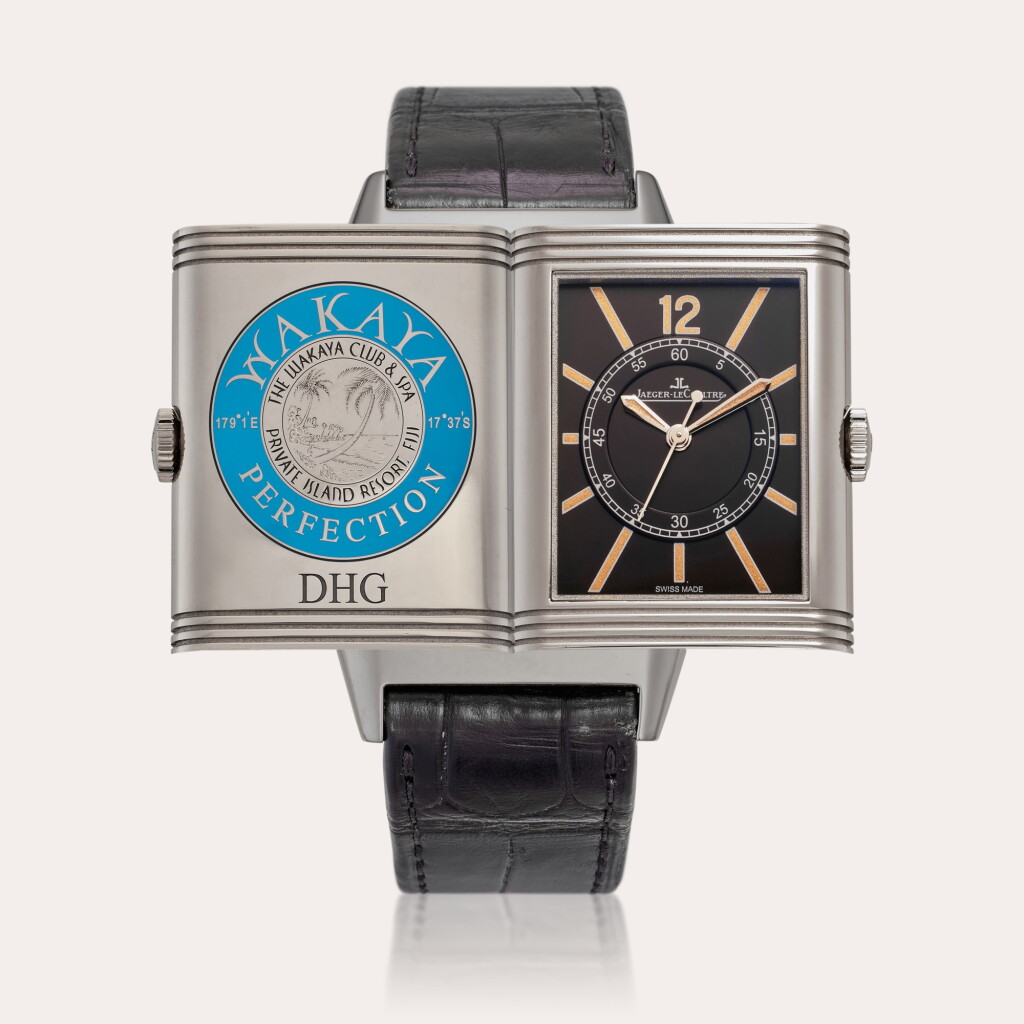 View full screen - View 1 of Lot 20. Reference 278.3.66 Reverso 1931 Seconde Centrale | A special edition white gold reversible wristwatch with engraved and enameled case back, Presented to David H. Gilmour, Circa 2016.