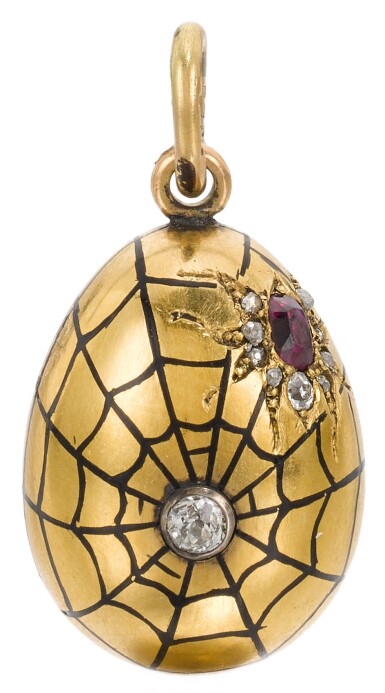 View full screen - View 1 of Lot 343. A FABERGÉ JEM-SET GOLD EGG PENDANT, WORKMASTER GABRIEL NIUKKANEN, ST PETERSBURG, 1899-1903.