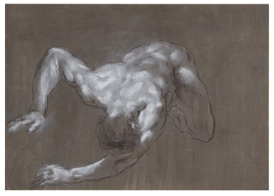 View full screen - View 1 of Lot 107. FRANCESCO MONTI | RECTO: A CROUCHING MAN, SEEN FROM ABOVE; VERSO: STUDY OF LEGS.