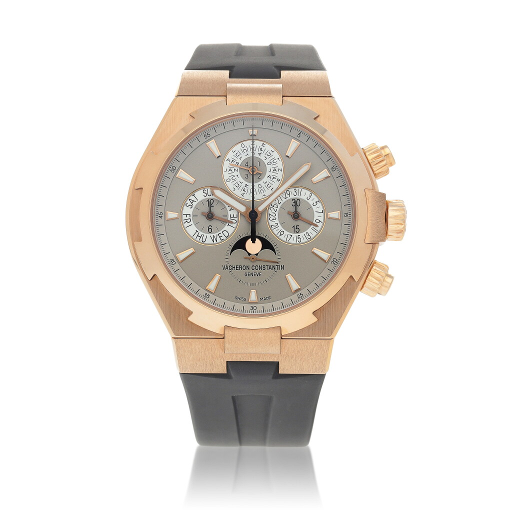 View full screen - View 1 of Lot 58. Overseas Chronograph Perpetual Calendar, Ref. 49020 Pink gold perpeutal calendar chronograph wristwatch with moon phases and leap year indication Circa 2014 | 江詩丹頓 | 49020型號「Overseas Chronograph Perpetual Calendar」粉紅金萬年曆計時腕錶備月相及閏年顯示,年份約2014.