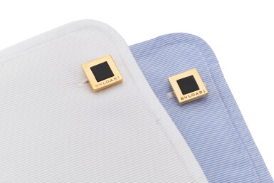View full screen - View 1 of Lot 151. PAIR OF ONYX CUFFLINKS (PAIO DI GEMELLI IN ONICE) | BULGARI.