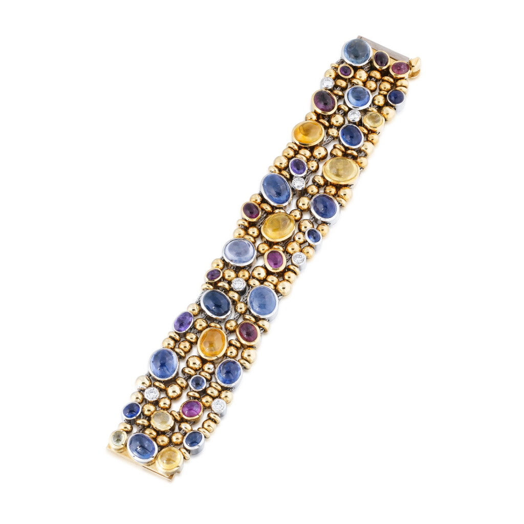 View full screen - View 1 of Lot 75. Bracelet saphirs, saphirs de couleur et rubis | Sapphire, colored sapphire and ruby bracelet .