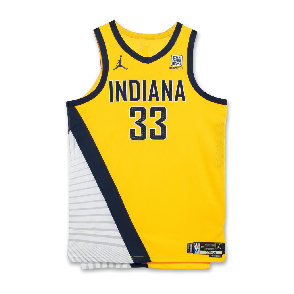 View full screen - View 1 of Lot 97. Myles Turner Indiana Pacers 2024-2025 Kia NBA Tip-Off Game Worn Statement Edition Jersey.
