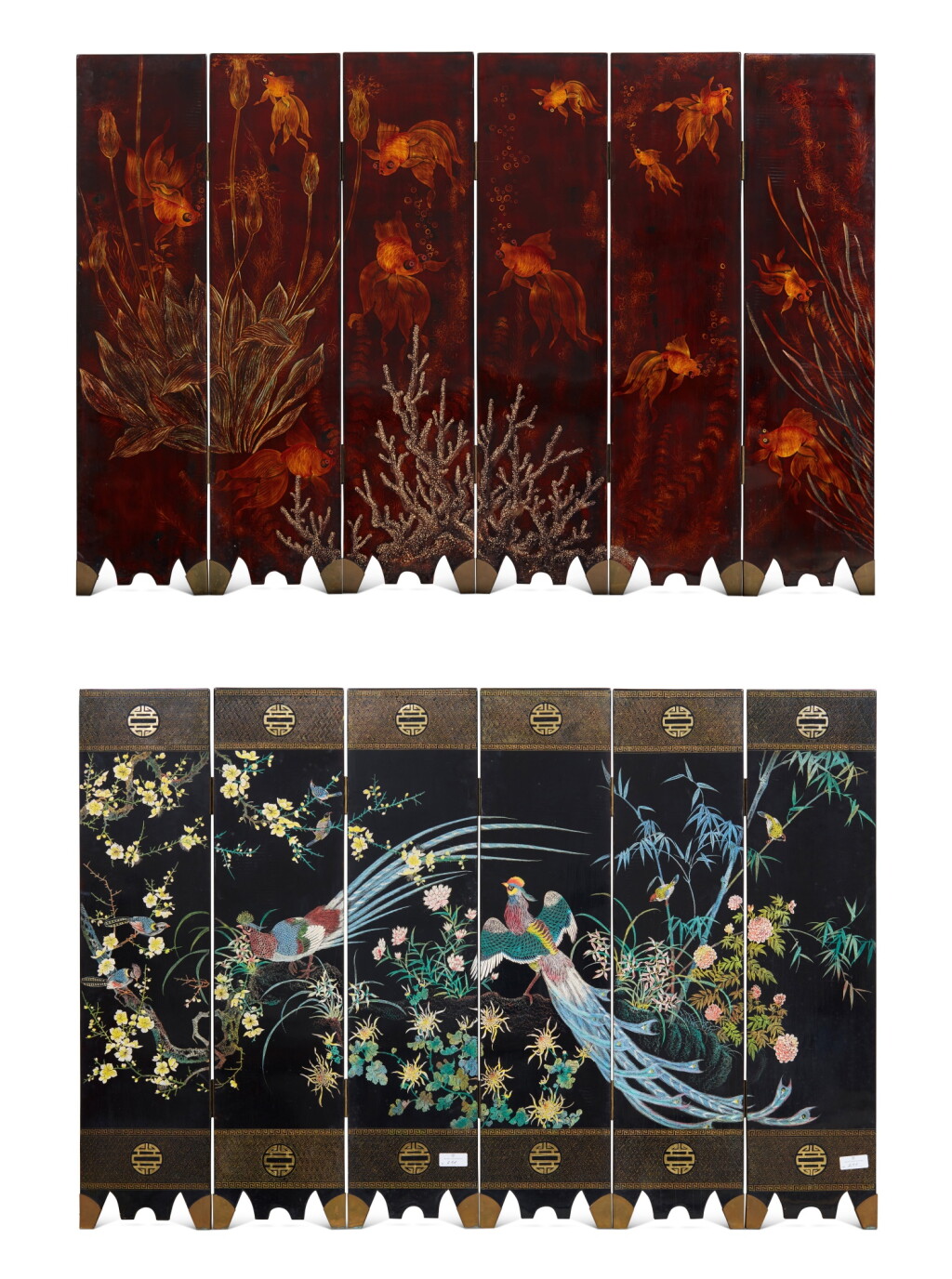 View full screen - View 1 of Lot 625. Applied Arts School of Thu Dau Mot 土龍木市應用美術學院 | Gold Fish of Abundance (frontal), Phasianus among Flowers (verso) 吉祥金魚(正面),花間雉雞(背面).