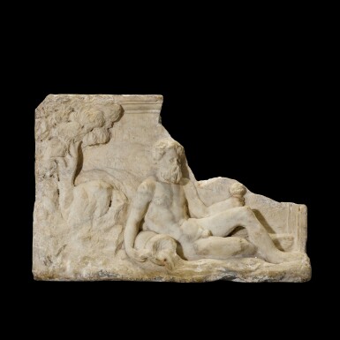 View full screen - View 1 of Lot 52. A FRAGMENTARY MARBLE RELIEF OF A RIVER GOD, CIRCA 1ST CENTURY A.D., OR AFTER THE ANTIQUE.