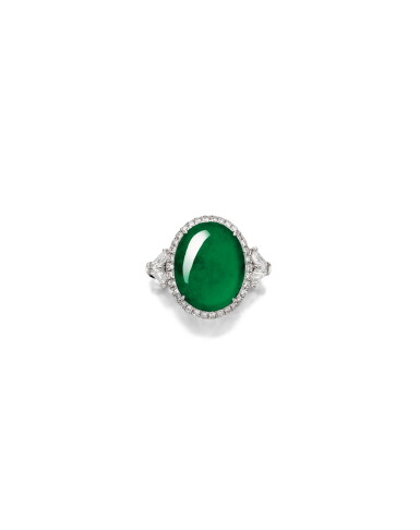 View full screen - View 1 of Lot 1633. Jadeite and Diamond Ring | 天然翡翠 配 鑽石 戒指.