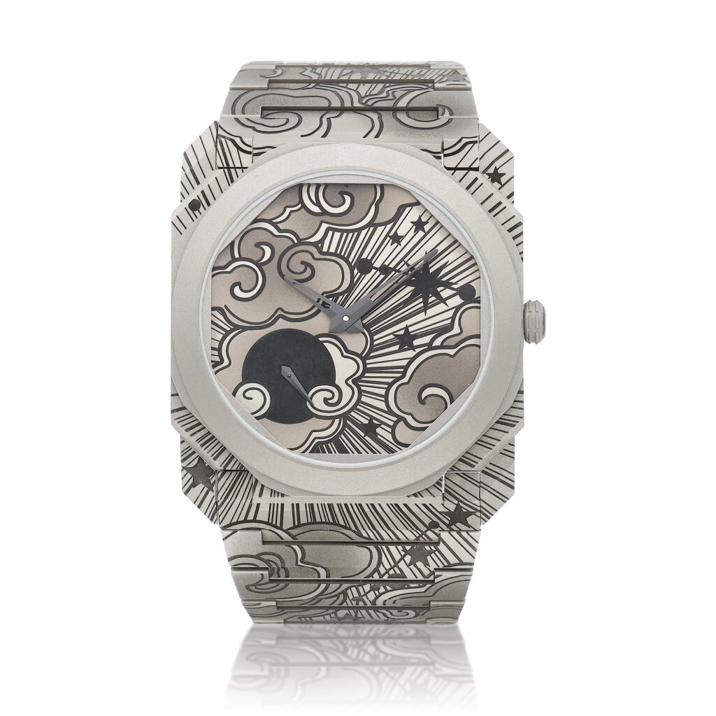View full screen - View 1 of Lot 2291. Octo Finissimo Tattoo Aria, Reference BGO 40 TXT | A limited edition titanium bracelet watch, Made for Chronopassion, Circa 2021 | 寶格麗 | Octo Finissimo Tattoo Aria | 型號BGO 40 TXT 限量版鈦金屬鏈帶腕錶,為 Chronopassion 而製,約2021年製.