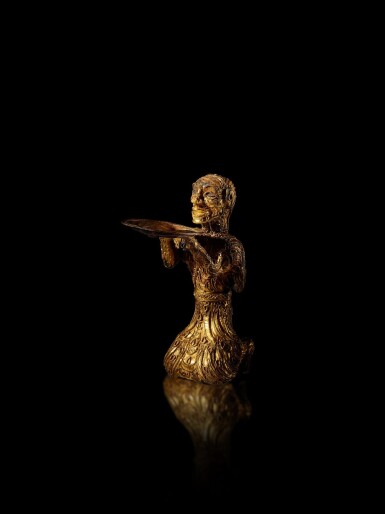 View full screen - View 1 of Lot 3601. An important and exceedingly rare gold kneeling figure, Western Han dynasty | 西漢 金羽人.