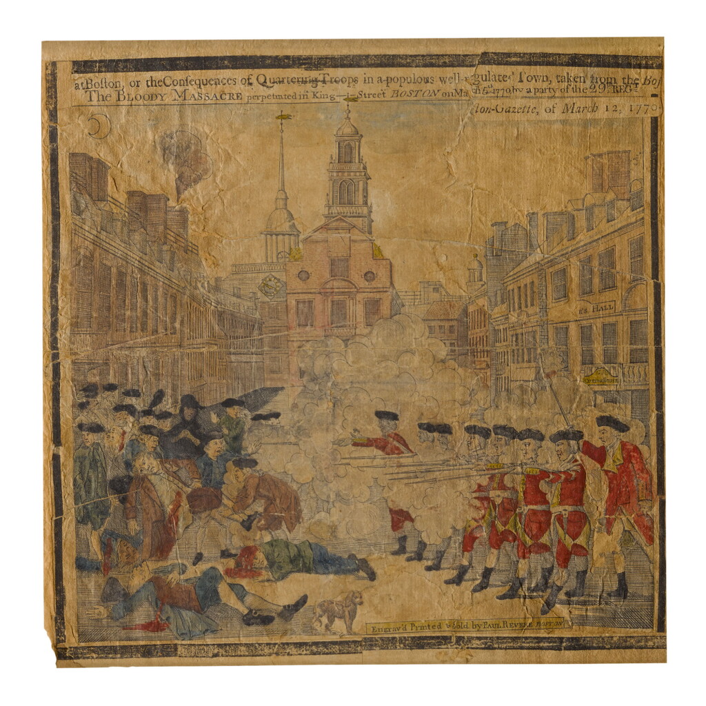 View full screen - View 1 of Lot 1648. PAUL REVERE | BROADSIDE ACCOUNT OF THE BLOODY MASSACRE (BRIGHAM PLATE 16).