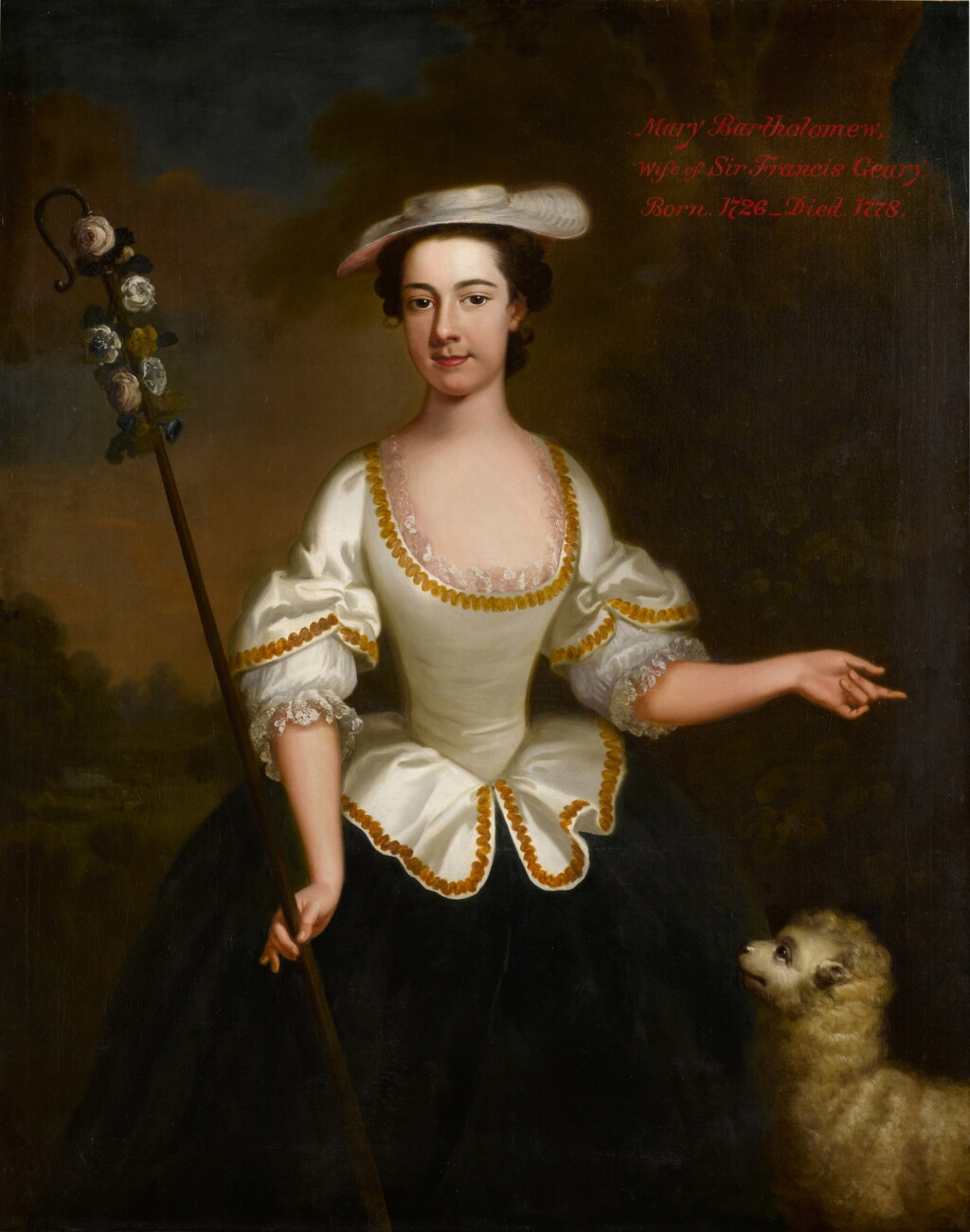 View full screen - View 1 of Lot 378. Portrait of Mary Bartholomew, as a shepherdess, three-quarter-length, holding a crook and with a lamb at her side.