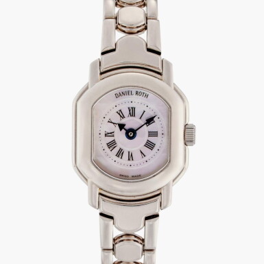 View full screen - View 1 of Lot 387. Ellipsocurvex | A white gold wristwatch with bracelet and mother-of-pearl dial, Circa 2000.