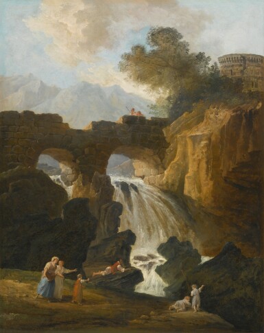 View full screen - View 1 of Lot 337. View of the Ponte Lucano, near Tivoli, and the Tomb of the Plautii.