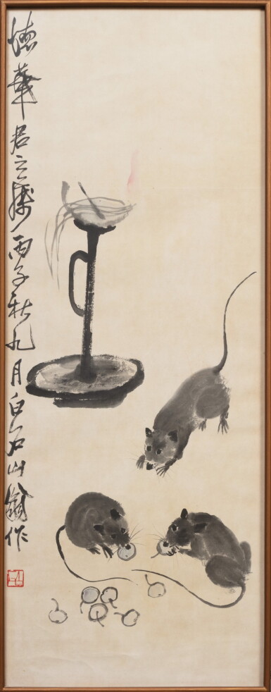 View full screen - View 1 of Lot 219. Qi Baishi (1864-1957) Mice and candlestick | 齊白石 燈鼠圖.