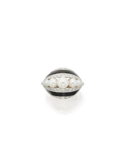 View full screen - View 1 of Lot 23. CULTURED PEARL, DIAMOND AND ENAMEL RING, TIFFANY & CO..