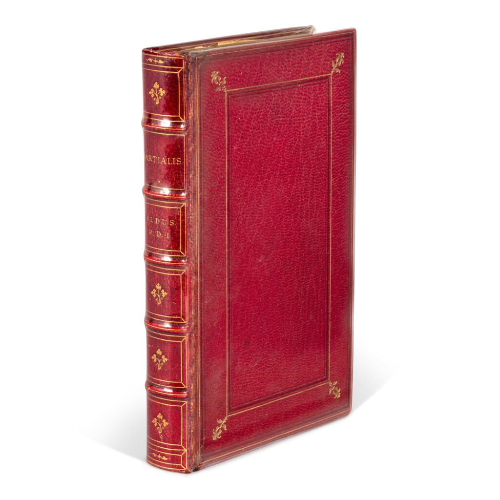 View full screen - View 1 of Lot 969. Martialis, Venice, Aldo, 1501, nineteenth-century English red morocco by F. Bedford, gift inscription to Willibald Pirckheimer from Andreas Conerus.