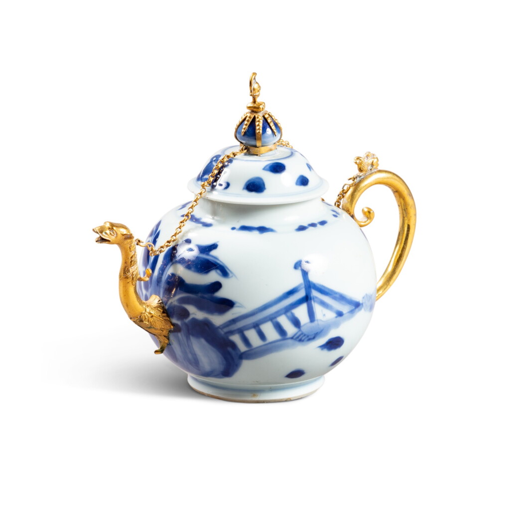 View full screen - View 1 of Lot 545. A gilt-bronze mounted Chinese porcelain teapot, the porcelain Kangxi period (1662-1722), the mounts, Netherlands circa 1700.