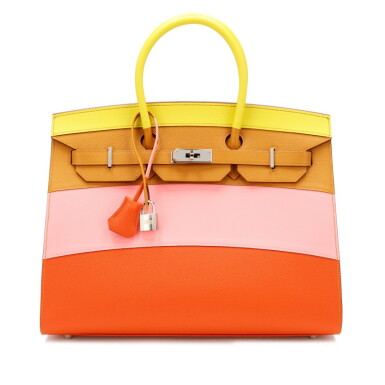View full screen - View 1 of Lot 73. Lime, Rose Confetti, Sesame and Terre Battue Epsom Sellier Sunrise Birkin 35 Palladium Hardware, 2020.