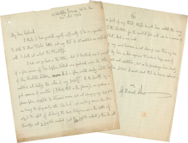 View full screen - View 1 of Lot 140. Bernard Shaw | Archive relating to a legal case on Arms and the Man and The Chocolate Soldier, 1926-27.