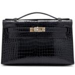 Black Porosus Crocodile Kelly Pochette Palladium Hardware, 2005