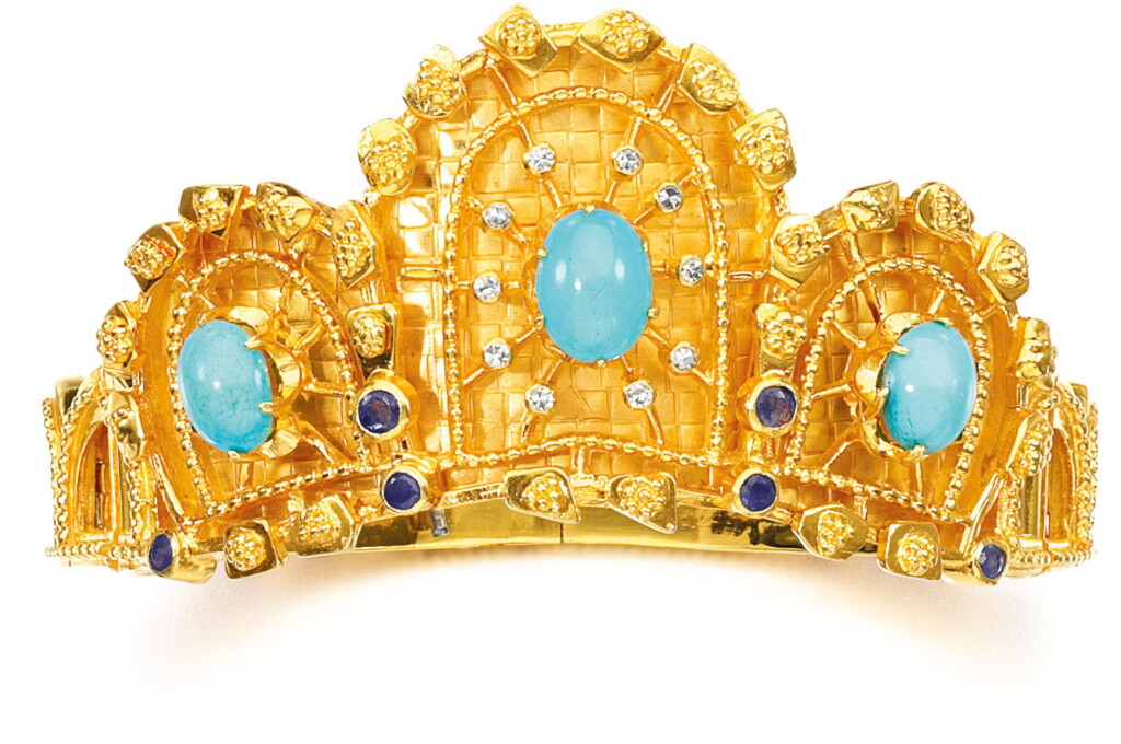 View full screen - View 1 of Lot 42. TURQUOISE, SAPPHIRE AND DIAMOND BANGLE, ILIAS LALAOUNIS.