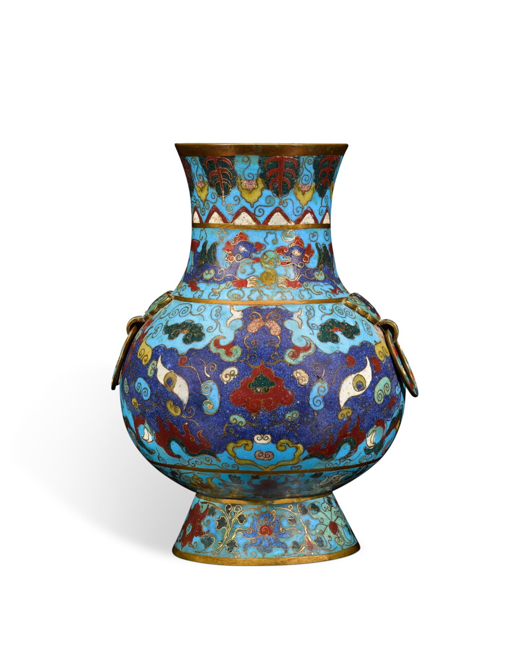 View full screen - View 1 of Lot 278. A cloisonné enamel ‘taotie' hu-form vase, Ming dynasty, 17th century | 明十七世紀 掐絲琺瑯饕餮紋鋪首耳壺.