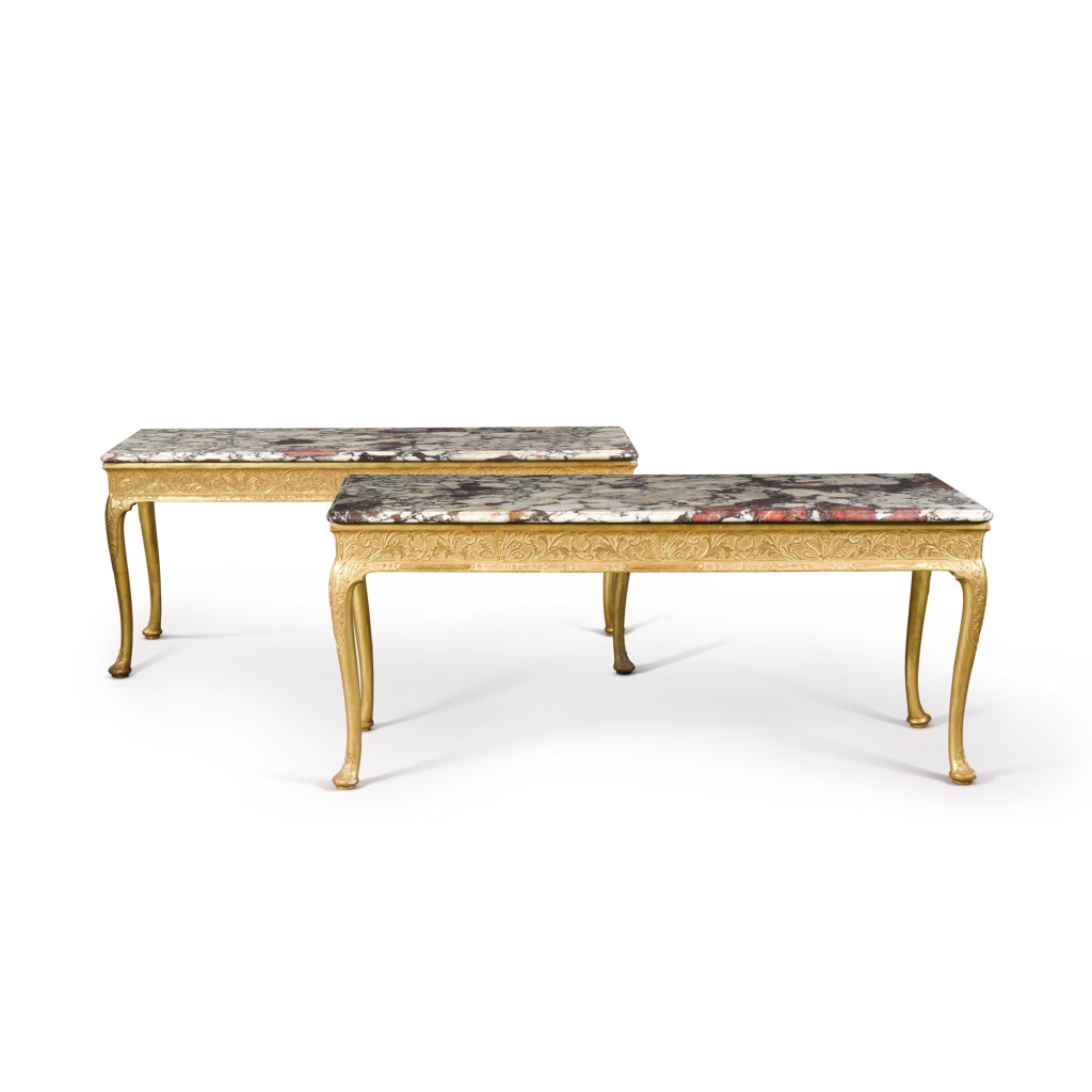 View full screen - View 1 of Lot 120. A pair of George II giltwood side tables, second quarter 18th century, possibly Scottish.