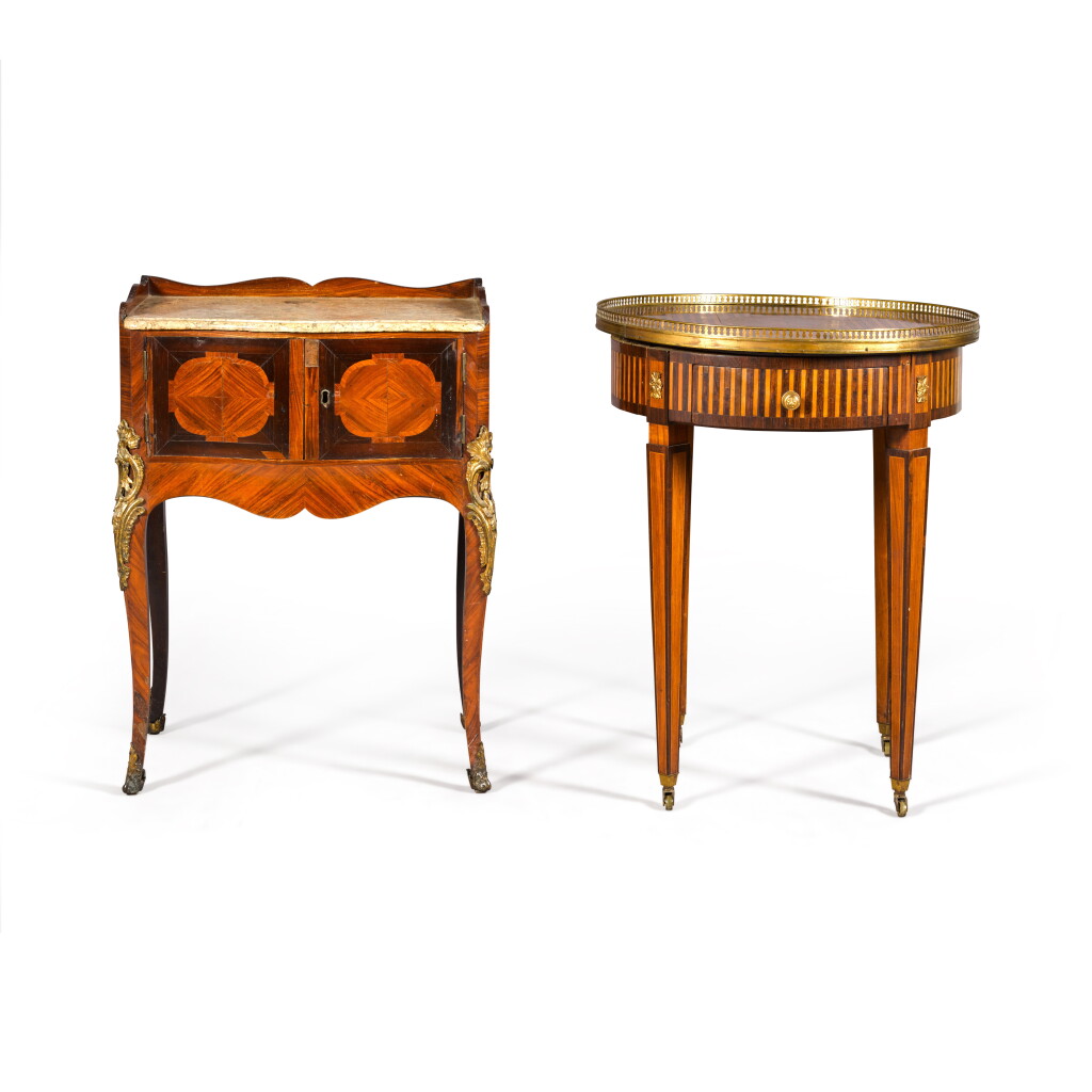View full screen - View 1 of Lot 164. A Louis XV tulipwood and amaranth marquetry bedside table, mid-18th century.