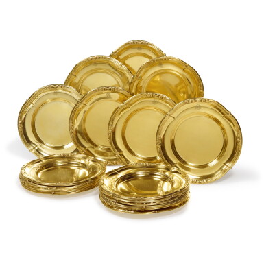View full screen - View 1 of Lot 333. A Set of Eighteen French Silver-Gilt Plates and Four Matching Stands, Gustave Keller, Paris, Circa 1900.