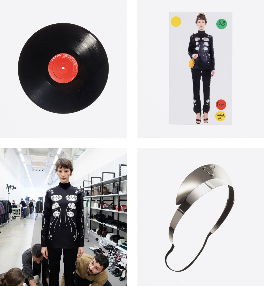View full screen - View 1 of Lot 4. PRADA | WATER LILY PRINT SILK PYJAMA WORN BY SARA BLOMQVIST, METAL HEADBAND AND SHOW SOUNDTRACK INSPIRATION BY FRÉDÉRIC SANCHEZ.