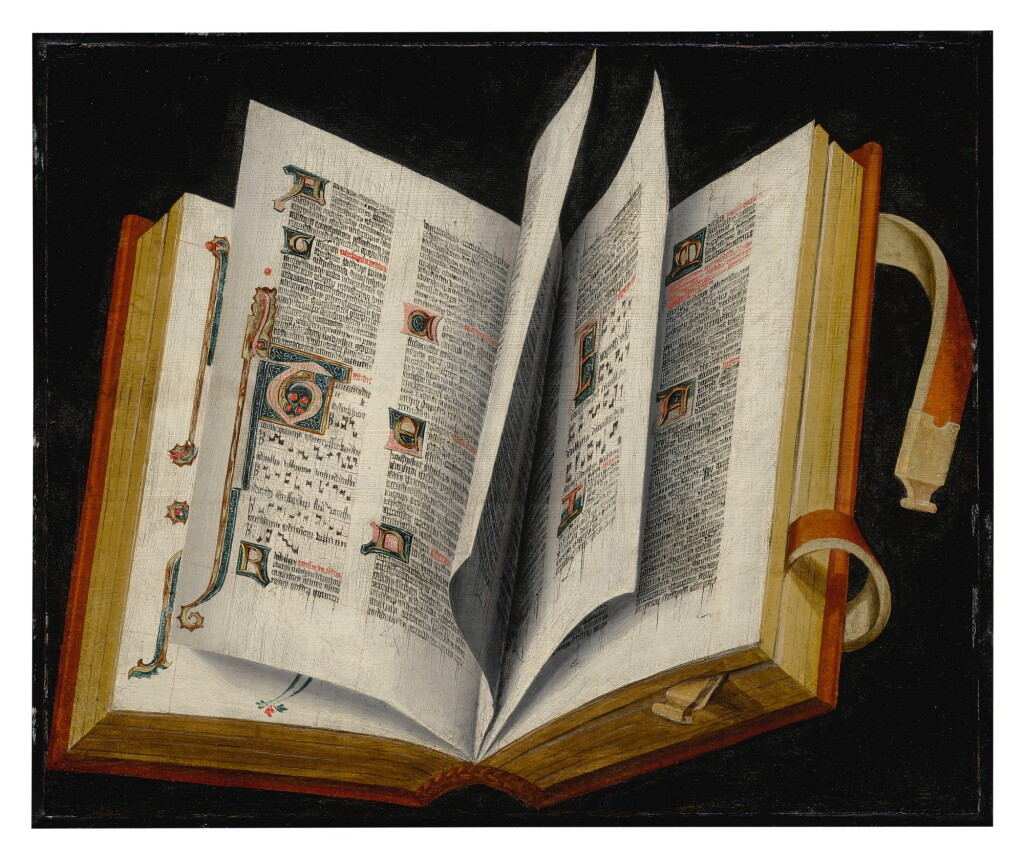 View full screen - View 1 of Lot 589. Still life of an illuminated manuscript.