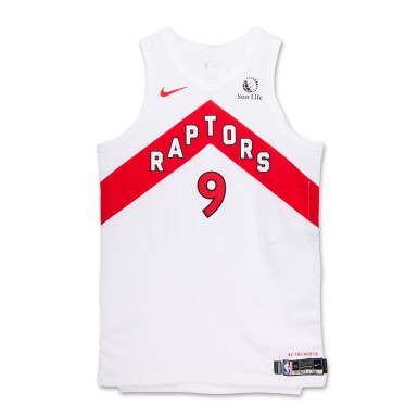 View full screen - View 1 of Lot 135. Makur Maker Toronto Raptors 2023-2024 Game Worn Association Edition Jersey .