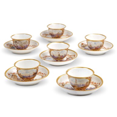View full screen - View 1 of Lot 295. A Rare Early Set of Six Meissen Teabowls and Saucers, Circa 1722-23.