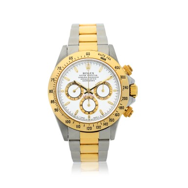 View full screen - View 1 of Lot 306. ROLEX | REFERENCE 16523 'ZENITH' DAYTONA A YELLOW GOLD AND STAINLESS STEEL AUTOMATIC CHRONOGRAPH WRISTWATCH WITH BRACELET, CIRCA 1997.