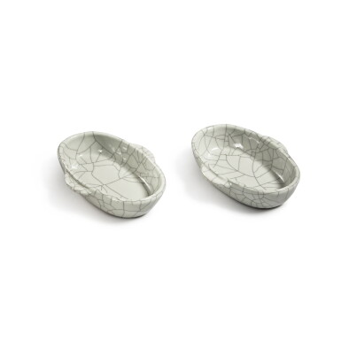View full screen - View 1 of Lot 104. A fine and rare pair of Guan-type ear cups, Seal marks and period of Qianlong .