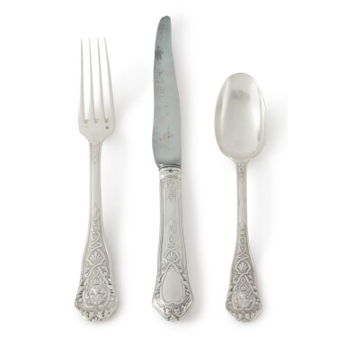 View full screen - View 1 of Lot 854. A FRENCH SILVER FLATWARE SERVICE, HENRI LAPPARRA, PARIS, LATE 19TH CENTURY.