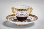 A Sèvres Porcelain Black-Ground Two-handled Cup and Stand (Gobelet à bandeau et soucoupe), circa 1790