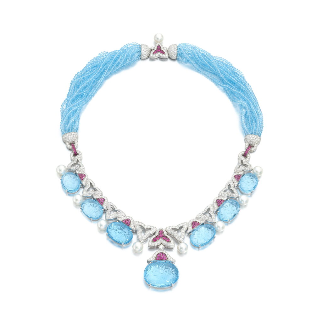 全螢幕檢視 - 查看958Aquamarine, ruby, cultured pearl and diamond necklace的1