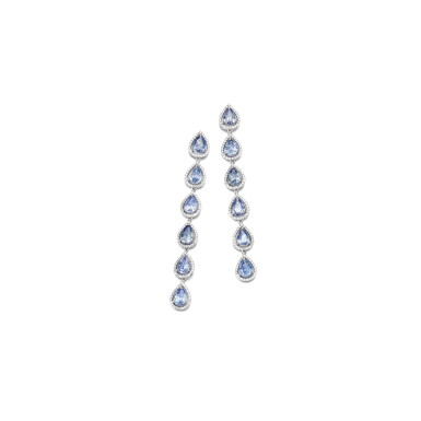 View full screen - View 1 of Lot 210. PAIR OF SAPPHIRE AND DIAMOND EARRINGS.
