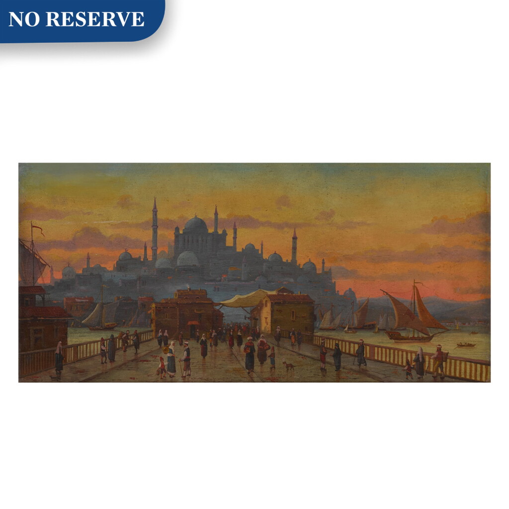 View full screen - View 1 of Lot 123. Constantinople, a view of the Galata Bridge at sunset.