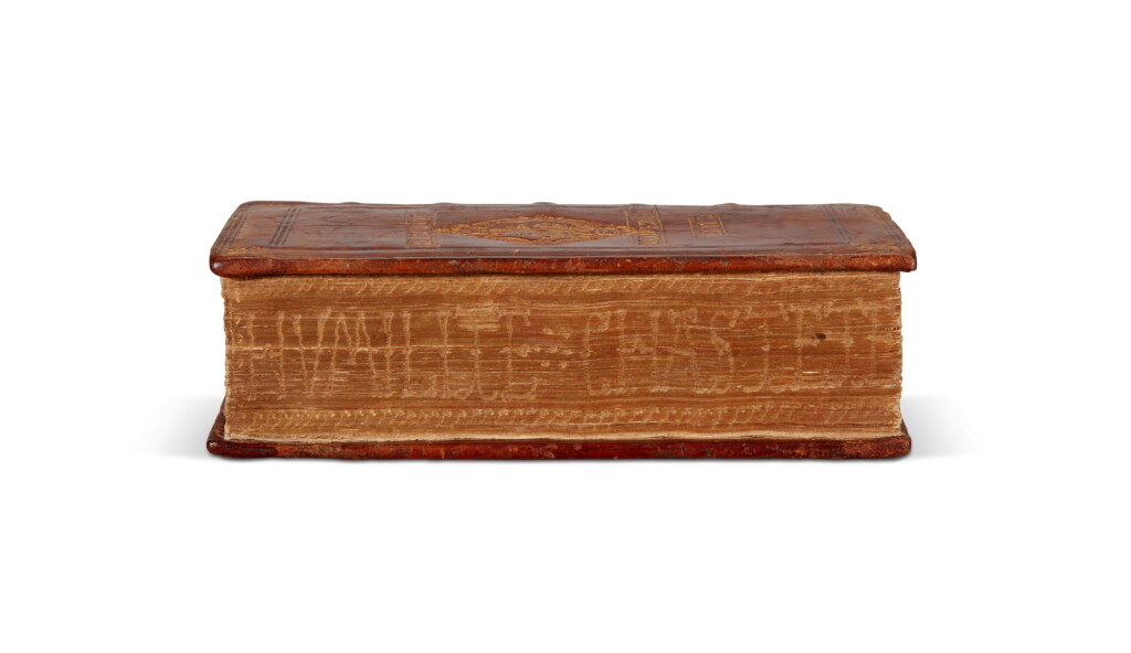 View full screen - View 1 of Lot 1666. Doré, Limage de vertu, Paris, 1540, Parisian tan calf, L'Angelier publisher's binding presented to Anne Gaultier.