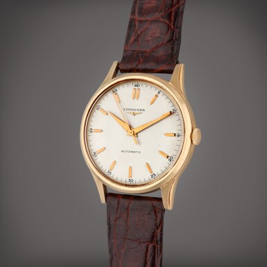 View full screen - View 1 of Lot 466. A pink gold automatic wristwatch, Circa 1960.