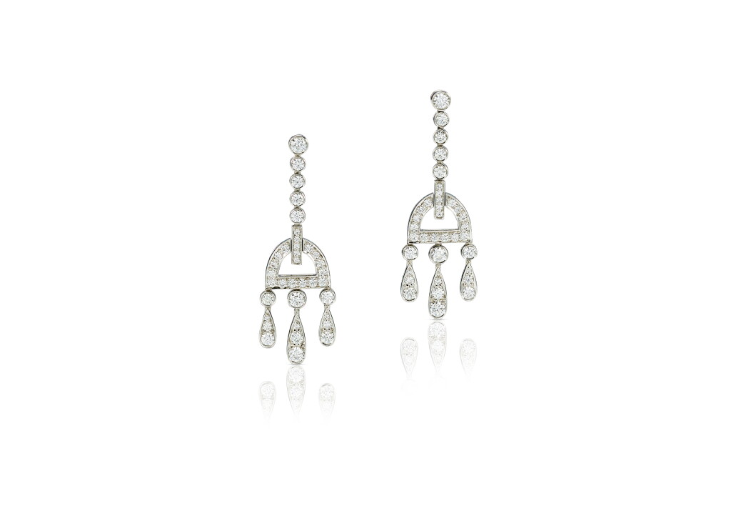 View full screen - View 1 of Lot 9168. PAIR OF DIAMOND PENDENT EARRINGS, TIFFANY & CO. | 鑽石吊耳環一對, 蒂芙尼 ( Tiffany & Co. ).