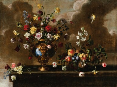 View full screen - View 1 of Lot 44. Still life with flowers and fruits.