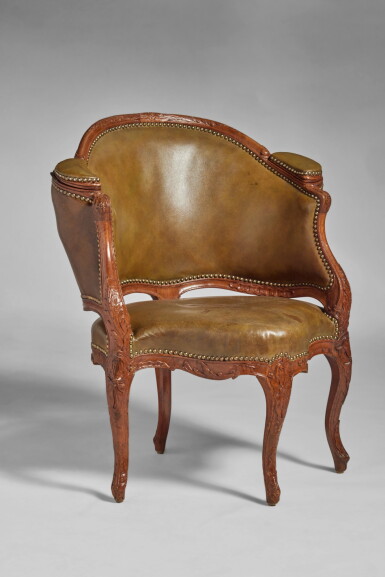 View full screen - View 1 of Lot 145. A Louis XV Walnut Fauteuil de Bureau attributed to Etienne Meunier, Circa 1745.